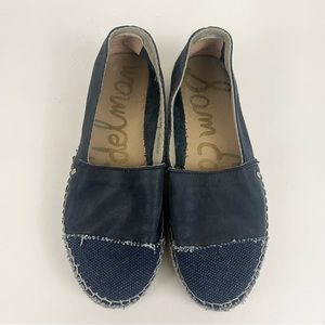 Sam Edelman Carrin Navy Denim and Leather Espadrille Platform Flats Womens Sz 8